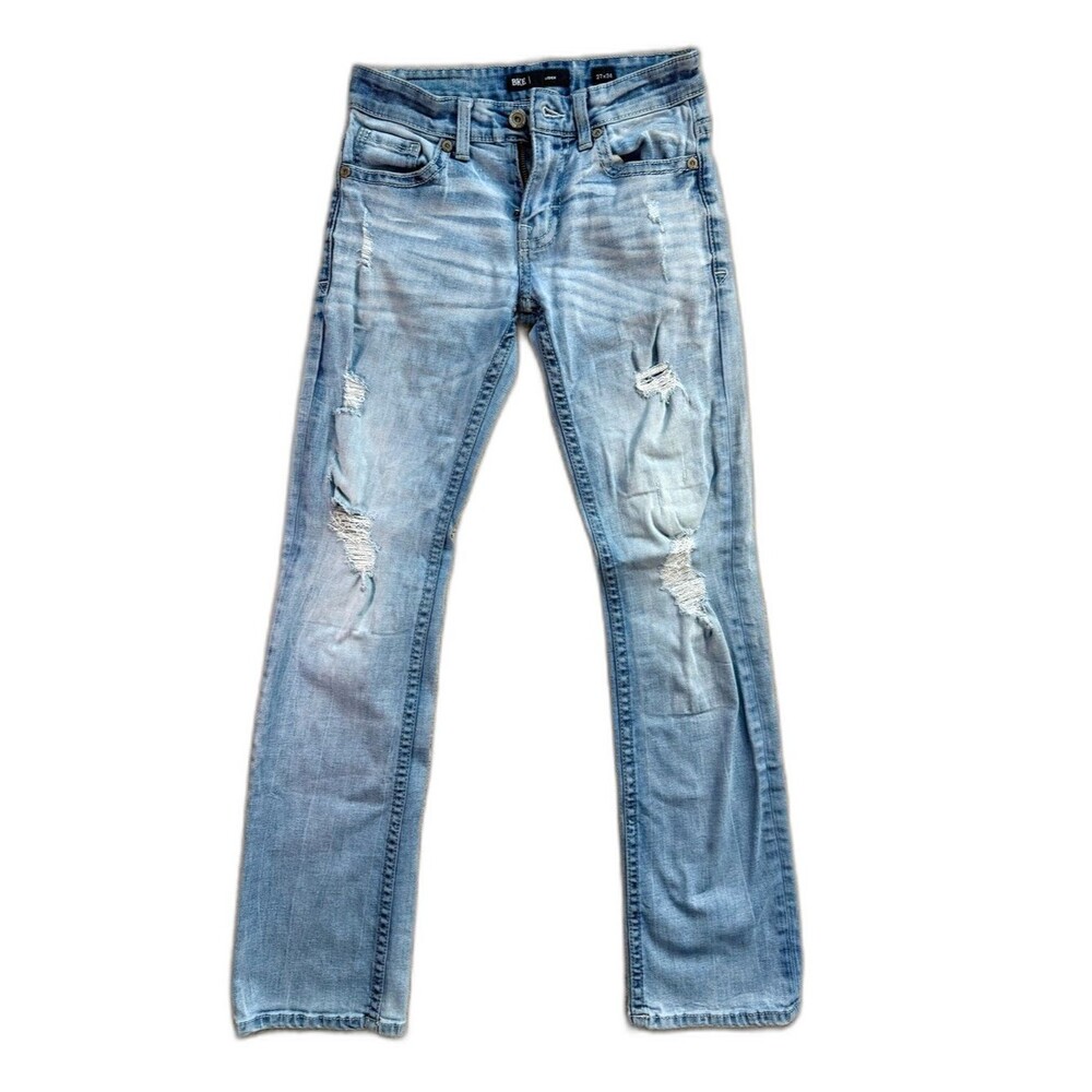 BKE Aiden Slim Bootcut Distressed Jeans Mens 27x34 Light Wash Western Rodeo EUC